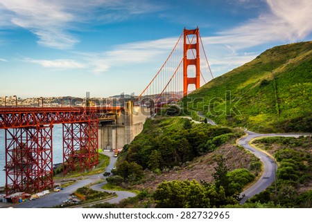 View of the Golden Gate Bridge, in Golden Gate National Recreation Area, in San Francisco, California.
