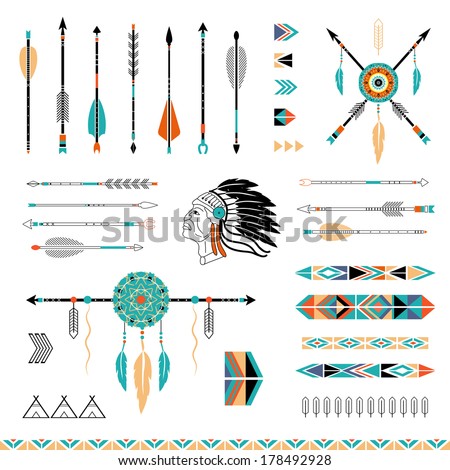 Arrows, Indian elements, Aztec borders and embellishments