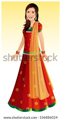 Beautiful Indian Woman Wearing A Traditional Indian Outfit Stock Vector ...