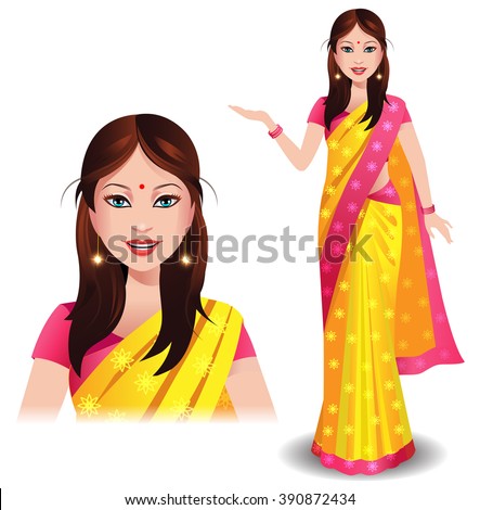 Modern Indian Woman In A Beautiful Traditional Saree Stock Vector ...