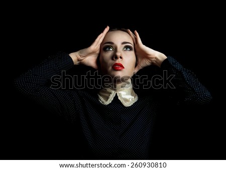Woman holding his head, stress, headache