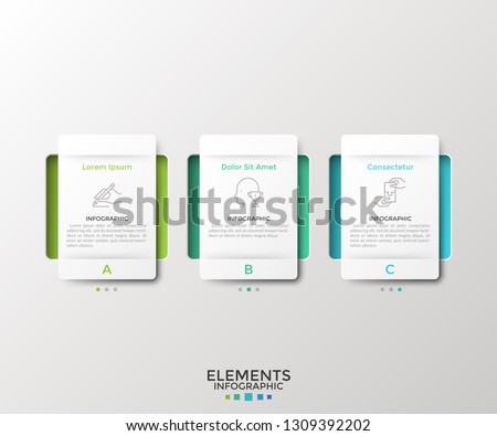 Three separate rectangular paper white elements or cards. Concept of 3 business options to choose. Modern infographic design template. Vector illustration for web menu interface, presentation.