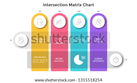 Matrix diagram with colorful intersected stripes. Modern scheme or table with rows and columns. Flat infographic design template. Creative vector illustration for presentation, report, banner.