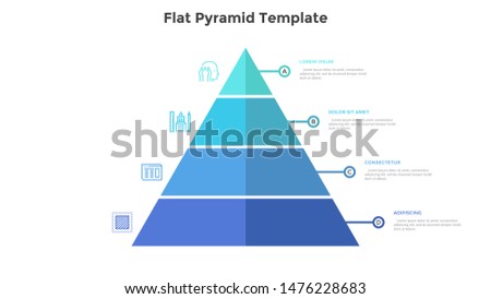 Segmented pyramidal chart with four colorful stages or levels. Concept of 4 steps of business analysis. Simple infographic design template. Flat vector illustration for presentation, report, banner.