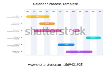 Calendar planner or timeline chart. Concept of schedule or timetable. Minimal infographic design template. Flat vector illustration for business appointment, event or task planning, scheduling.