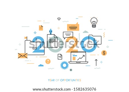 2020 - year of opportunities. Trends and prospects in ERP systems, storage and organization of electronic documents, work task planning. Infographic concept. Vector illustration in thin line style.