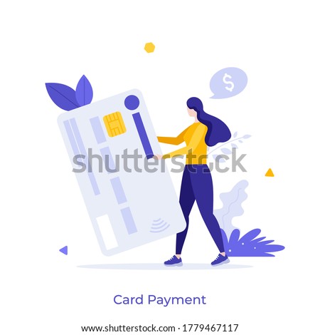 Man holding plastic debit or credit card. Concept of service for secure electronic or wireless payment, digital transaction, money transfer. Modern flat colorful vector illustration for banner.