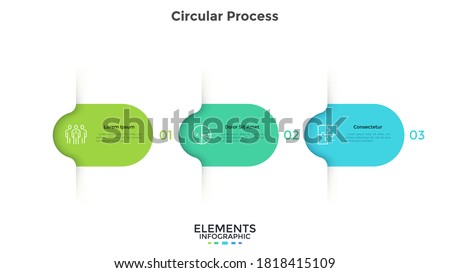 Three colorful rounded elements. Concept of 3 successive steps of business project development process. Minimal infographic design template. Modern flat vector illustration for data visualization.
