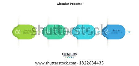 Four colorful rounded elements. Concept of 4 successive steps of business project development process. Minimal infographic design template. Modern flat vector illustration for data visualization.