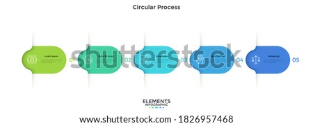 Five colorful rounded elements. Concept of 5 successive steps of business project development process. Minimal infographic design template. Modern flat vector illustration for data visualization. Imagine de stoc © 