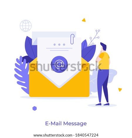 Man reading incoming electronic letter in envelope. Concept of e-mail, internet message, online communication, digital correspondence. Modern flat colorful vector illustration for poster, banner.