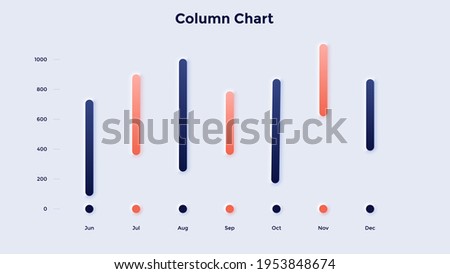Comparison chart or scale with columns and month indication. Concept of range of monthly sales. Neumorphic infographic design template. Modern clean vector illustration for statistical analysis..