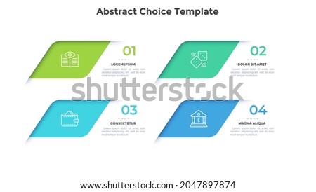 Four abstract numbered elements with description. Concept of 4 stages of business project development. Modern flat infographic design template. Simple vector illustration for presentation, report.