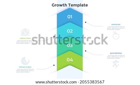 Four colorful arrows placed in vertical row. Concept of 4 stages of business growth and progress. Flat infographic design template. Minimal vector illustration for development process visualization.