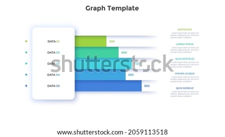 Chart with 5 horizontal timelines. Concept of five stages of project development completion. Flat simple infographic design template. Modern vector illustration for work planning or task tracking.
