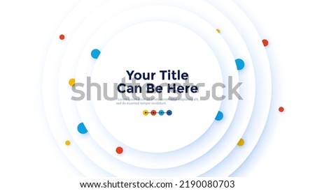 Abstract backdrop or frame with layered round paper white elements and colorful dots. Modern flat design template with place for text. Simple vector illustration for corporate banner, presentation.