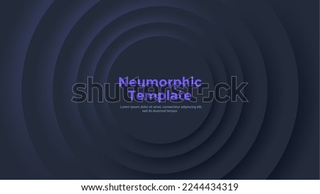 Neumorphic background or backdrop with round concentric elements. Minimal abstract dark paper black design template with circular ripple waves. Simple modern vector illustration for company banner.