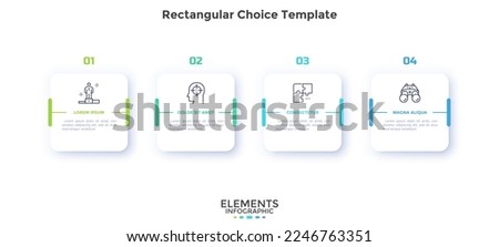 Four square paper white elements placed in horizontal row. Concept of 4 successive steps to business project success. Modern infographic design template. Simple flat vector illustration for banner.