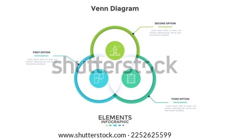 Career promotion and personal development Venn diagram infographic design template with three segments. Employee productivity analytics. Overplayed circles chart with icons. Visual data presentation