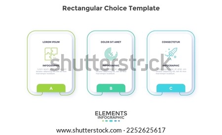 Startup project boosting research rectangular choice infographic chart design template. Business success infochart with icons. Instructional graphics with 3 options. Visual data presentation