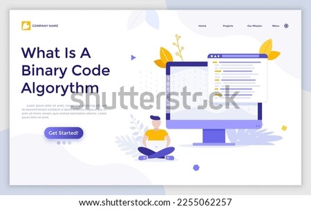 Binary Code Algorithm landing page template. Programming courses educational materials online. Coder school promotional webpage design vector illustration. Learning IT industry by online lessons