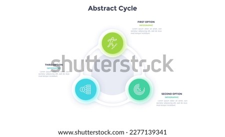 Circular cycle for company processes interconnection infographic template chart design. Corporate development infochart with thin line icons. Instructional graphics with 3 steps for banners creation