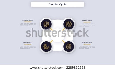 Circular Cycle of corporate staff productivity infographic design template. Hiring talents for business company. Pie chart diagram with 4 segments and icons. Visual data presentation material