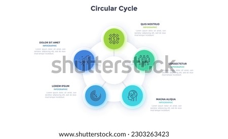 Circular Cycle of corporate staff productivity infographic design template. Hiring talents for business company. Pie chart diagram with 5 segments and icons. Visual data presentation material