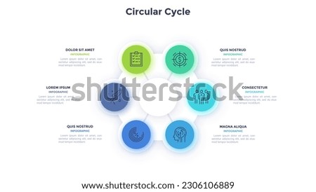 Circular Cycle of corporate staff productivity infographic design template. Hiring talents for business company. Pie chart diagram with 6 segments and icons. Visual data presentation material