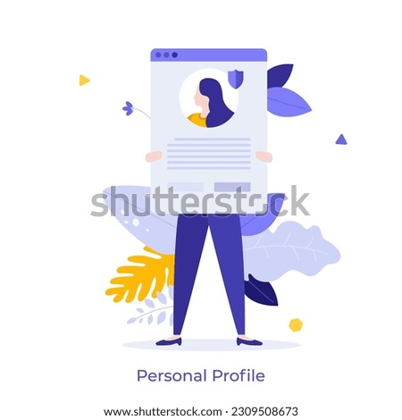 Personal Profile flat concept vector illustration. Avatar for account on social media. Scene for online network user character for web design. Creative idea for website, mobile, presentation