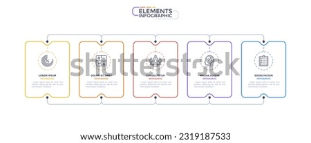 Infographic elements, choice diagram with 5 rectangular frames and icons on white background. Choosing options of company service. Modern linear vector illustration for presentation and websites