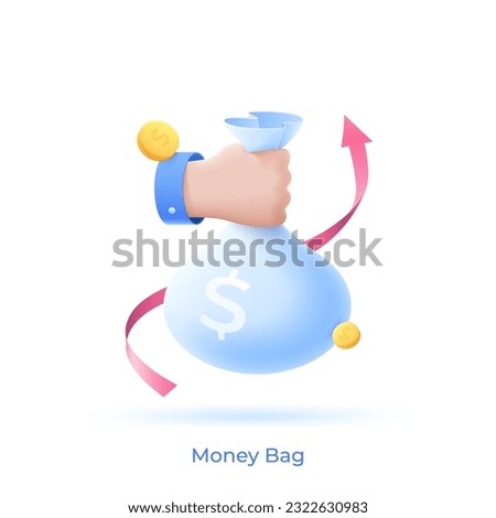Money Bag concept vector web illustration. Hand holding sack with dollar sign. Financial success in business 3D cartoon composition for web design. Creative idea for website, mobile, presentation