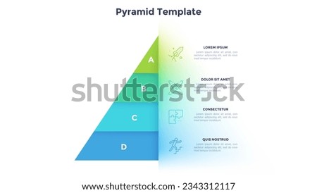 Pyramidal diagram with four colorful ribbon elements. Concept of 4 business options to choose. Creative infographic design template. Realistic vector illustration for website menu, banner.