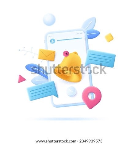 Mobile communication services concept vector illustration. Notification from internet chats 3D cartoon composition. Send email and location via phone. Creative idea for website, mobile, presentation