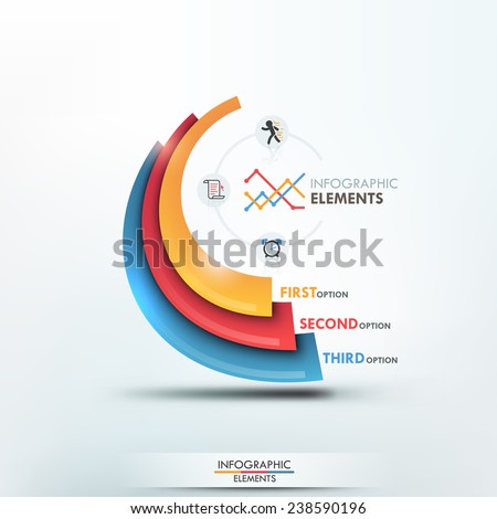 Modern infographics options template with 3 colorful paper shapes on bright background. Vector. Can be used for web design and  workflow layout