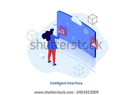 Intelligent interface isometric concept vector illustration. Interactive user interface, usability engineering, personalized experience design, artificial intelligence abstract metaphor.