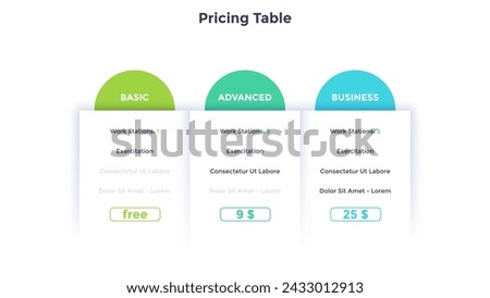 Ribbon pricing table for service choosing infographic chart design. Actual tariffs for customer comparison rectangle infochart. Subscription plan with 3 options. Expenses for service vector template