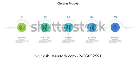 Informative circular process infographic chart for digital technology demonstration. Privacy online infochart with thin line icons. Instructional graphics with 5 steps sequence design for web pages