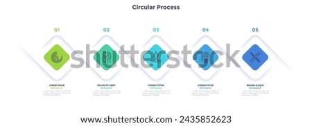 Informative rectangular process infographic chart for digital technology demonstration. Privacy online infochart with thin line icons. Instructional graphics with 5 steps sequence design for web pages