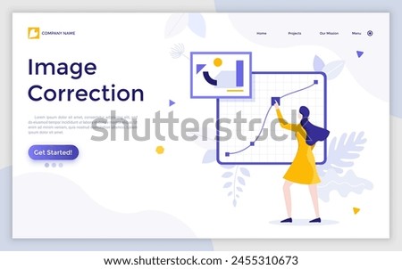 Designer or illustrator moving Bezier curve along screen. Concept of image editing and mistake correction in computer graphic design. Modern flat colorful vector illustration for landing page