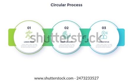 Informative circular process infographic chart for business startup demonstration. Privacy online infochart with thin line icons. Instructional graphics with 3 steps sequence design for web pages