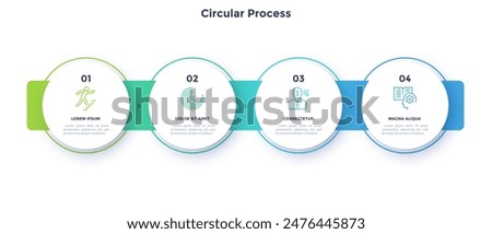 Informative circular process infographic chart for business startup demonstration. Privacy online infochart with thin line icons. Instructional graphics with 4 steps sequence design for web pages