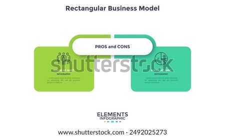 Rectangular comparison diagram divided into 2 parts. Concept of business model with two options to choose or select. Modern flat infographic vector illustration for data visualization, presentation.