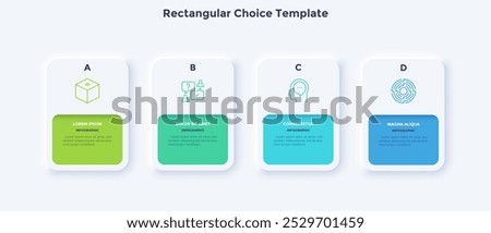 Startup project boosting research rectangular choice infographic chart design template. Business success infochart with icons. Instructional graphics with 4 options. Visual data presentation