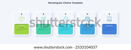 Startup project boosting research rectangular choice infographic chart design template. Business success infochart with icons. Instructional graphics with 5 options. Visual data presentation