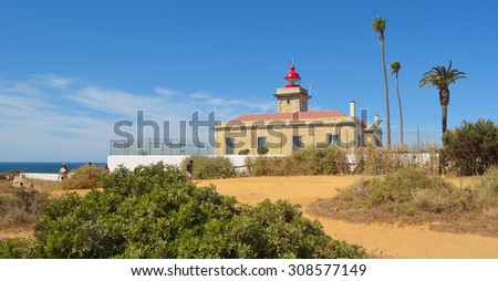 LAGOS, ALGARVE, PORTUGAL - AUGUST 14, 2015: The lighthouse at Lagos Western Algarve Portugal.