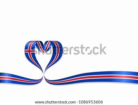 Icelandic flag heart-shaped wavy ribbon. Vector illustration.