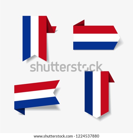 Dutch flag stickers and labels set. Vector illustration.