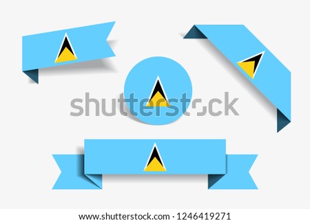 Saint Lucia flag stickers and labels set. Vector illustration.