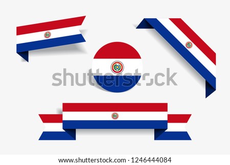 Paraguayan flag stickers and labels set. Vector illustration.